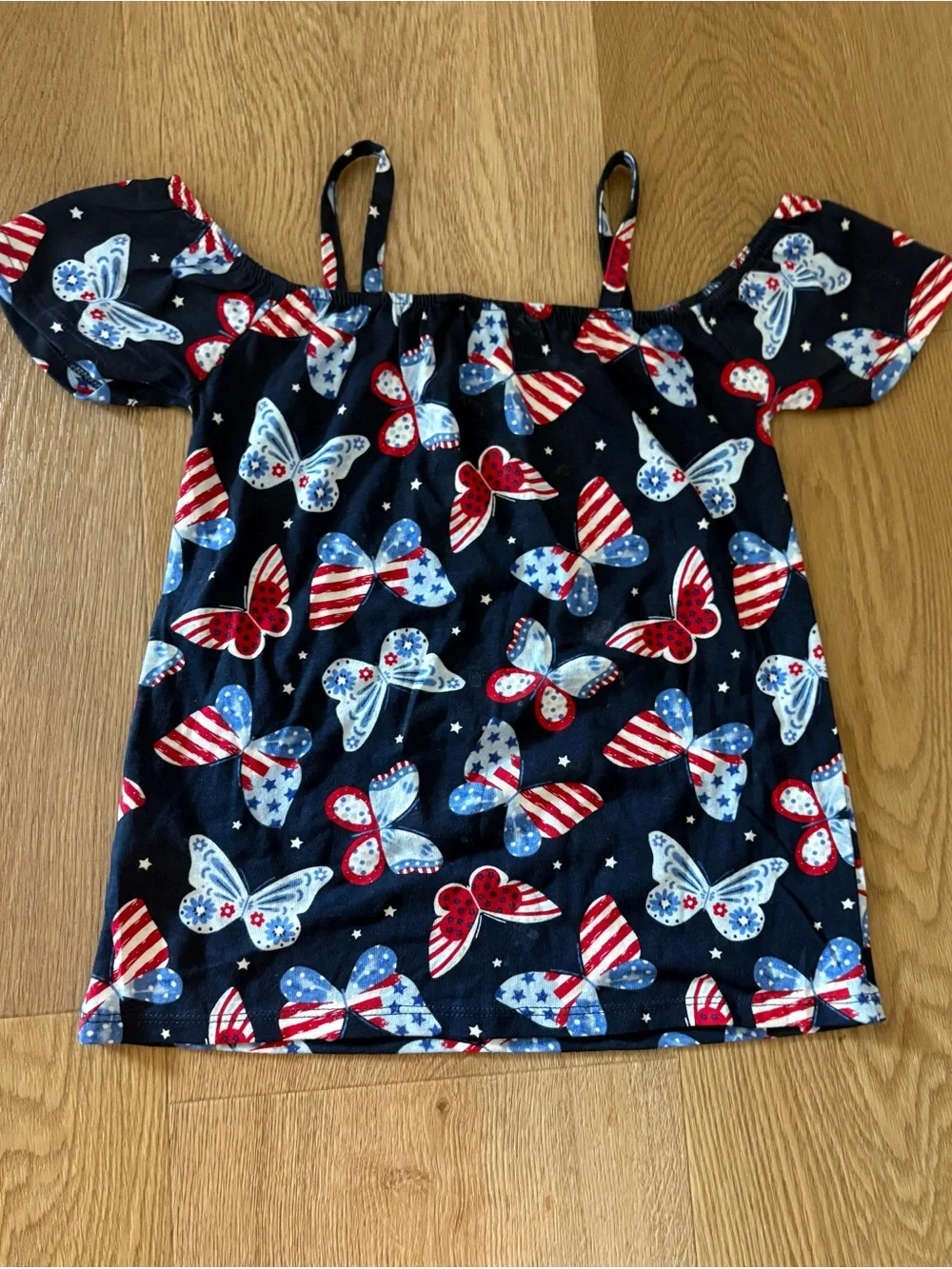 The Children's Place Navy Off-Shoulder Butterfly Tank Top - Red & White & Blue